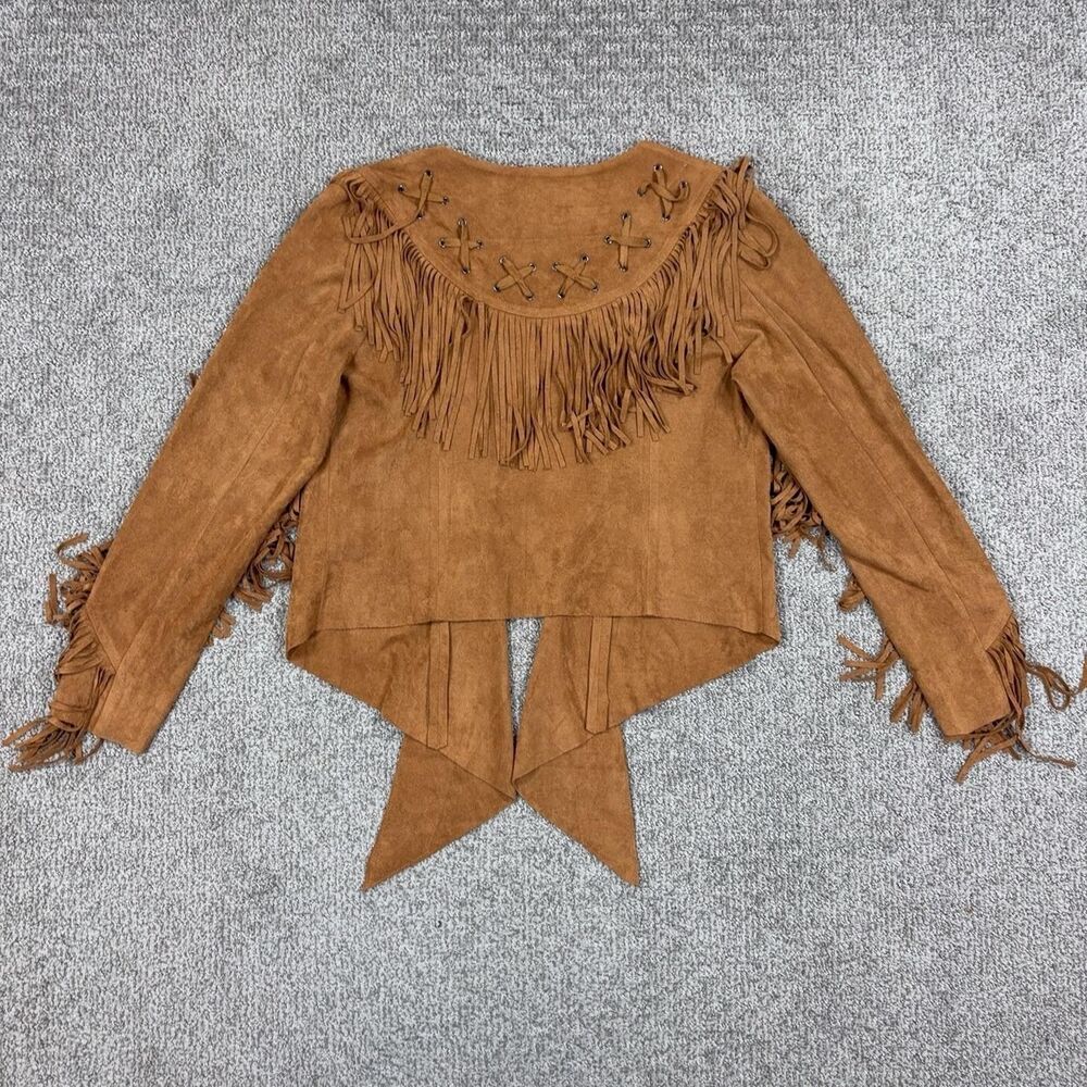Vocal Jacket Womens Large Brown Faux Suede Fringe Boho Western Rodeo Festival - Picture 2 of 6